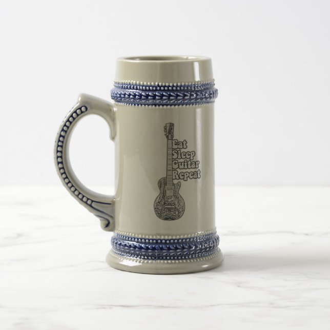 Eat sleep guitar repeat. rerto black and white beer stein (Left)