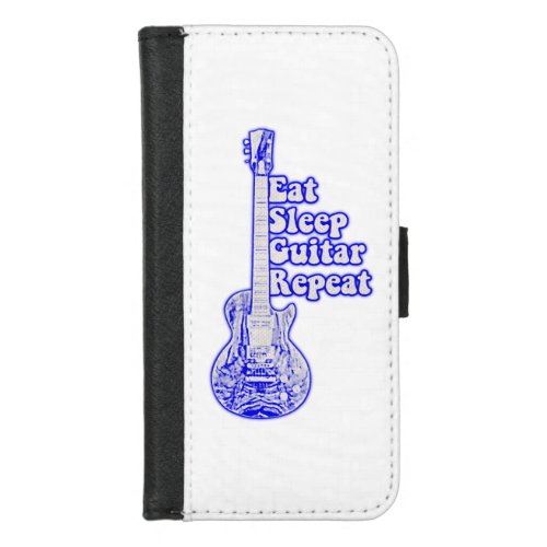 Eat sleep guitar repeat vintage blue guitar iPhone 87 wallet case