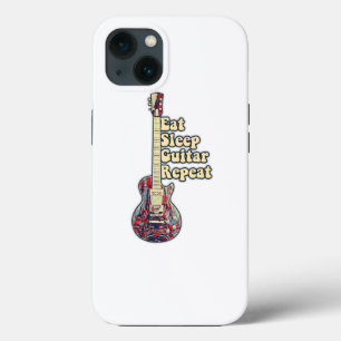 Eat sleep guitar repeat. vintage colorful guitar iPhone 13 case
