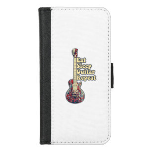 Eat sleep guitar repeat. vintage colorful guitar iPhone 8/7 wallet case