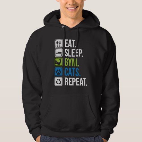 eat sleep gym cat repeat muscle training and cat hoodie
