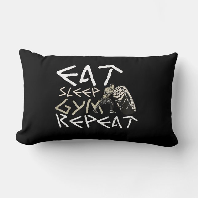 Eat Sleep Gym Repeat Funny Quote Lumbar Pillow (Front)