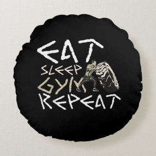 Eat Sleep Gym Repeat Funny Quote Round Pillow