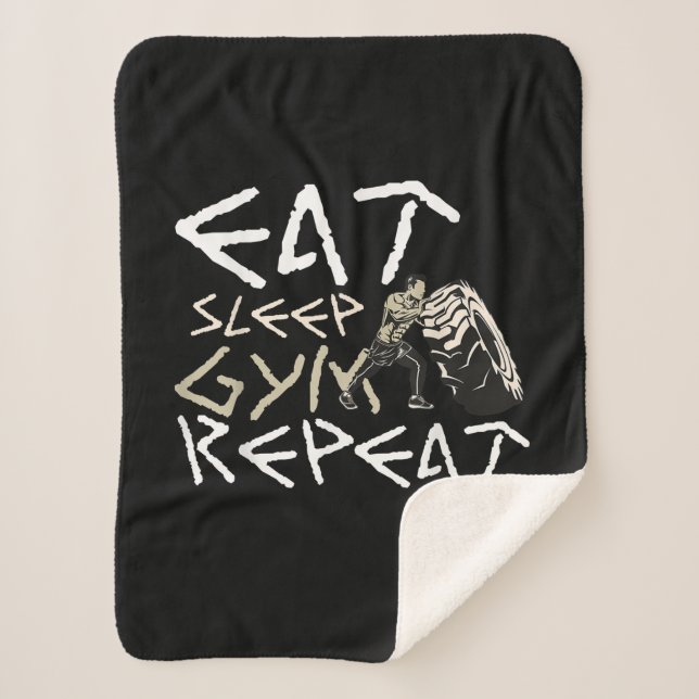 Eat Sleep Gym Repeat Funny Quote Sherpa Blanket (Front)