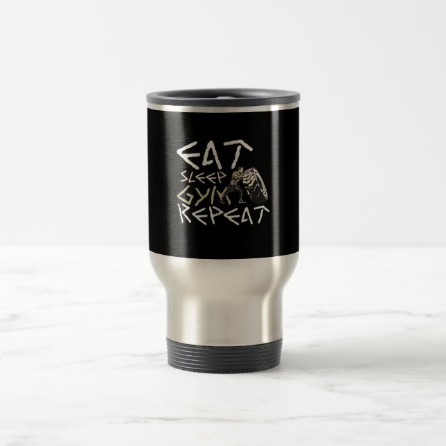 Eat Sleep Gym Repeat Funny Quote Travel Mug (Center)