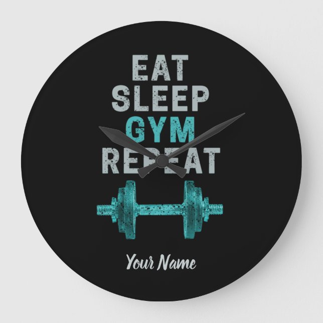 Eat Sleep Gym Repeat Gymnastic Vintage For Workout Large Clock (Front)