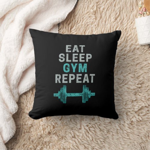 Eat Sleep Gym Repeat Gymnastic Vintage For Workout Throw Pillow