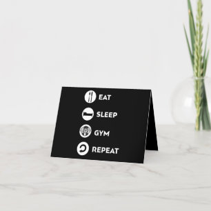 EAT SLEEP GYM REPEAT LETTERPRESS THANK YOU CARD