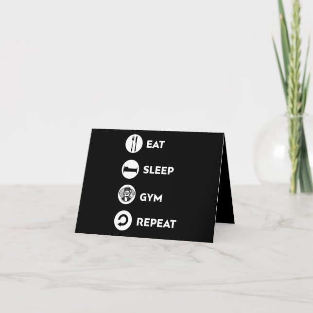 EAT SLEEP GYM REPEAT LETTERPRESS THANK YOU CARD (Front)