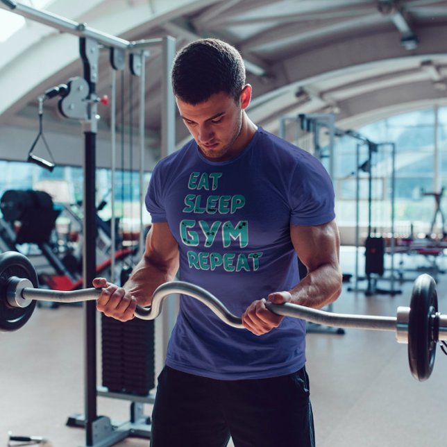 Eat sleep gym repeat motivation quote blue text  T-Shirt (Creator Uploaded)