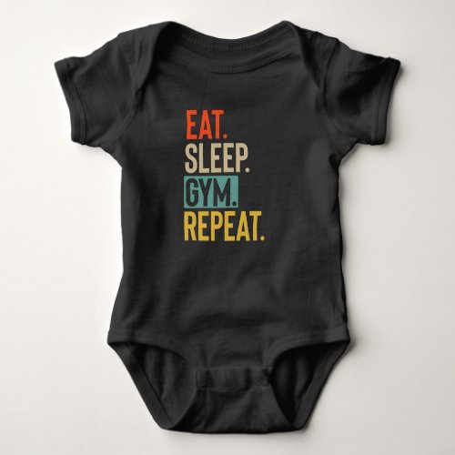 Eat Sleep gym Repeat retro vintage colors Baby Bodysuit