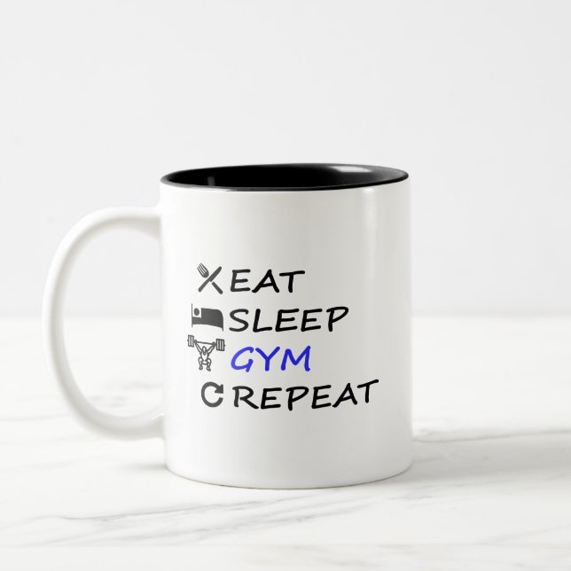 Eat Sleep Gym Repeat Two-Tone Coffee Mug (Left)