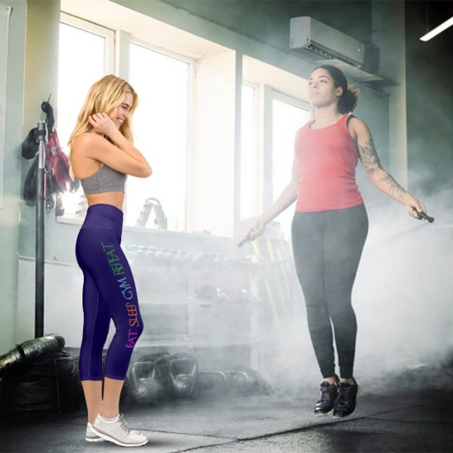 Eat. Sleep. Gym. Repeat. womens exercise Capri Leggings (Creator Uploaded)