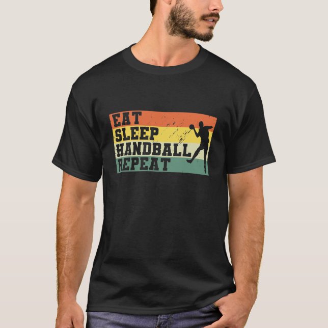 Eat Sleep Handball Repeat Retro Vintage Distressed T-Shirt (Front)