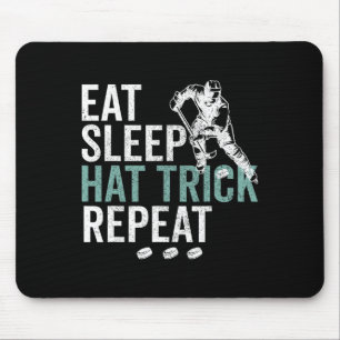 Eat Sleep Hat Trick Repeat Cool Ice Hockey Puck Fa Mouse Pad