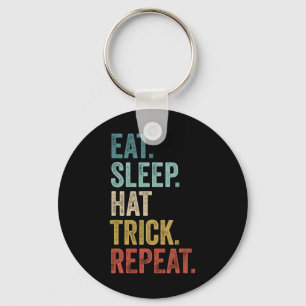 Eat Sleep Hat Trick Repeat Footll Ice Hockey  Keychain