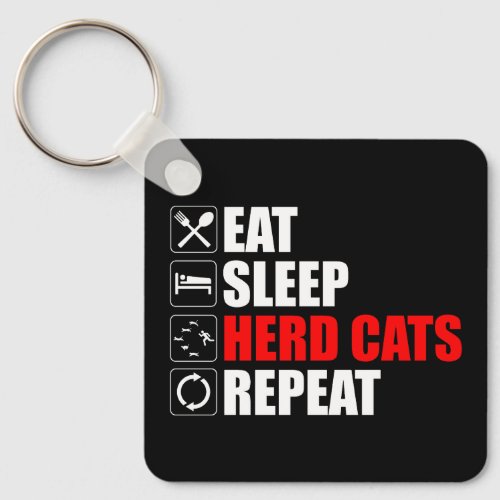 Eat Sleep Herd Cats Repeat Keychain
