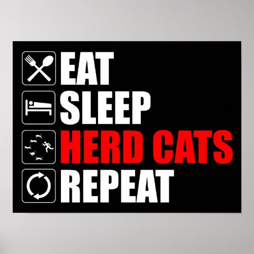 Eat Sleep Herd Cats Repeat Poster