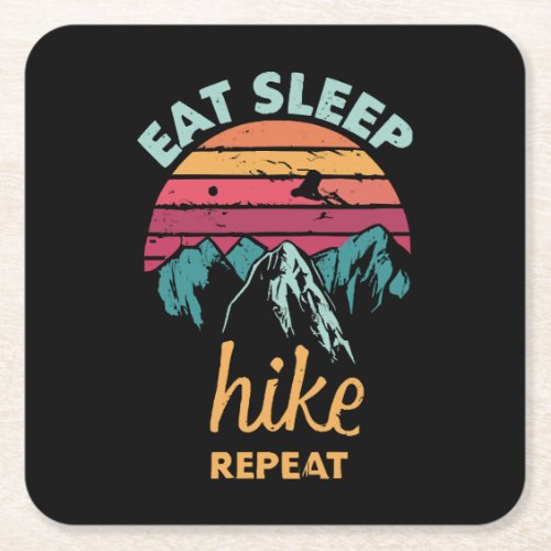 Eat Sleep Hike Repeat Square Paper Coaster