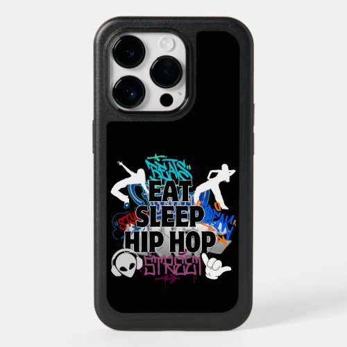 Eat Sleep Hiphopw Black BG OtterBox iPhone 14 Pro Case