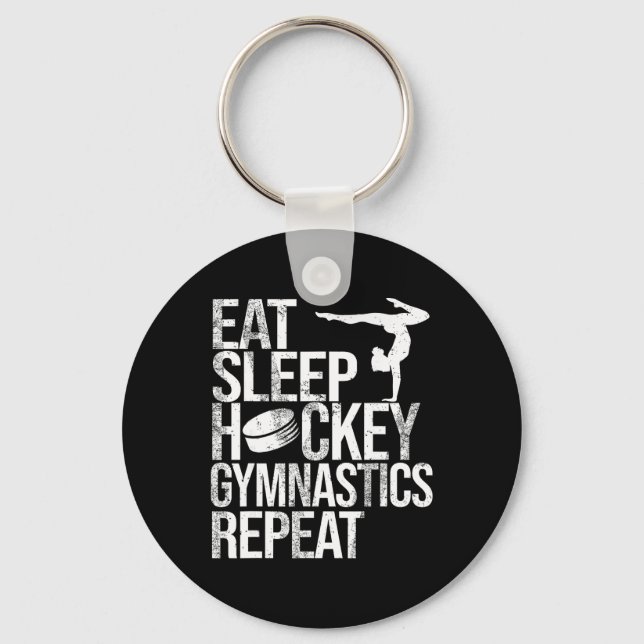 Eat Sleep Hockey Gymnastics Repeat Sport Player Gy Keychain (Front)