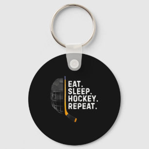 Eat Sleep Hockey Repea Funny Cool Hockey Player Keychain