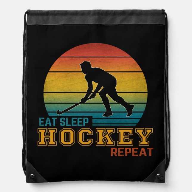 Eat Sleep Hockey Repeat  Drawstring Bag (Front)