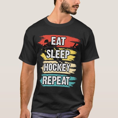 Eat Sleep Hockey Repeat Funny Ice Hockey Frisbee L T_Shirt