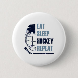 Eat Sleep Hockey Repeat Funny Mask Stick Ice Hokey Button