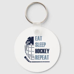 Eat Sleep Hockey Repeat Funny Mask Stick Ice Hokey Keychain