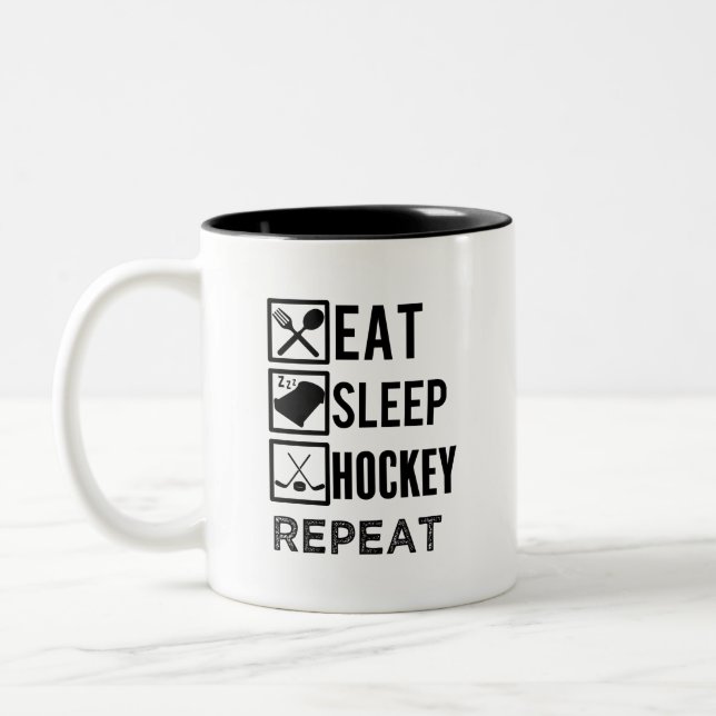 Eat Sleep Hockey Repeat funny mens hockey mug (Left)
