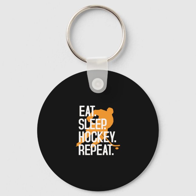 Eat Sleep Hockey Repeat Funny Sports Hockey Keychain (Front)