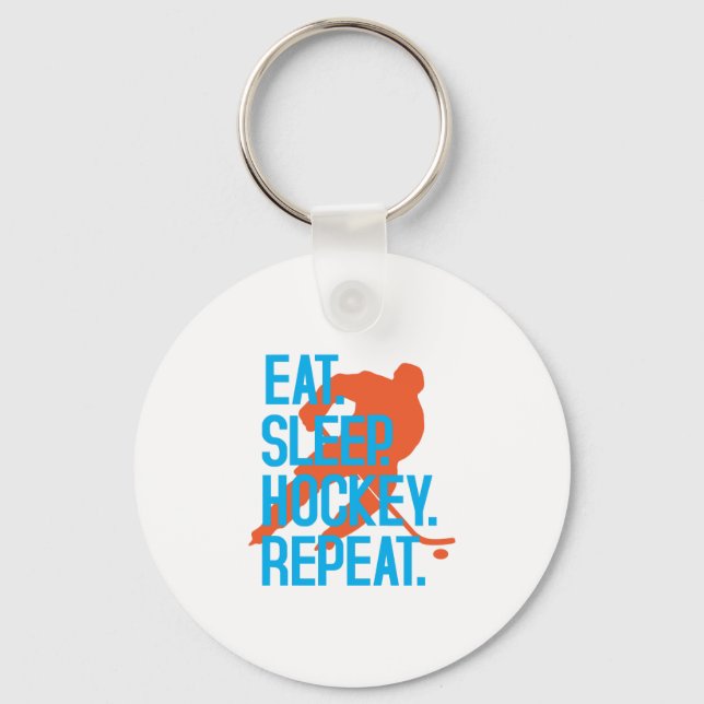 Eat Sleep Hockey Repeat Funny Sports Hockey Quote Keychain (Front)