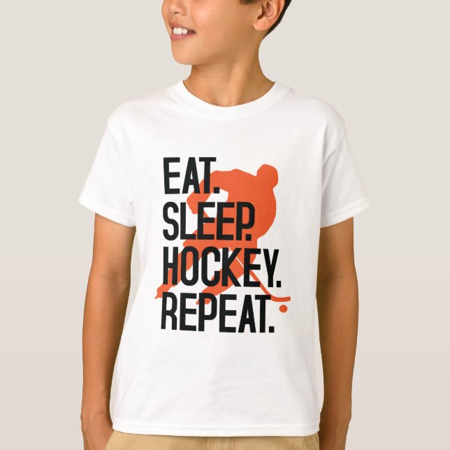 Eat Sleep Hockey Repeat Funny Sports Hockey T-Shirt (Front)