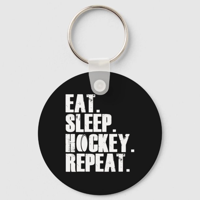 Eat Sleep Hockey Repeat Gift Shirt Men  Keychain (Front)