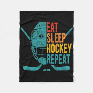 Eat Sleep Hockey Repeat Hockey Fun Ice Hockey Fleece Blanket