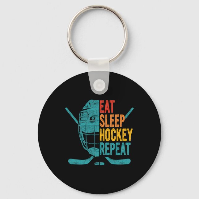Eat Sleep Hockey Repeat Hockey Fun Ice Hockey  Keychain (Front)