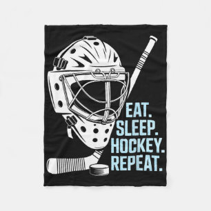 Eat Sleep Hockey Repeat Hockey Mask Stick Sports F Fleece Blanket