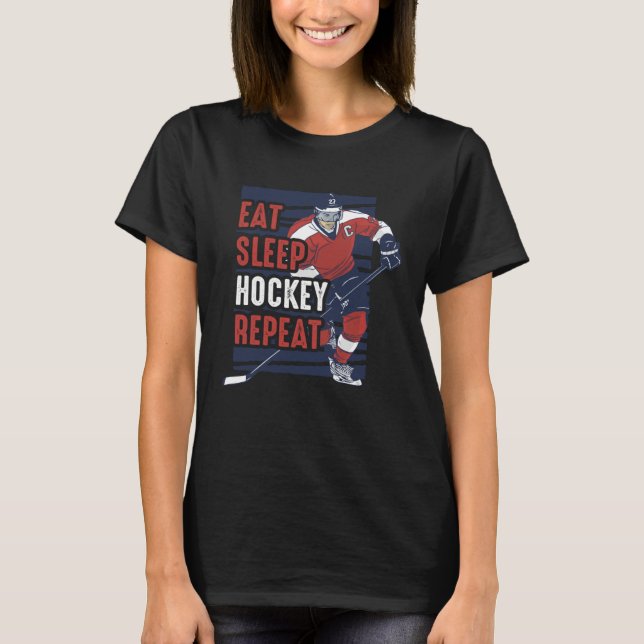 Eat Sleep Hockey Repeat  Hockey Player  for Boys T-Shirt (Front)