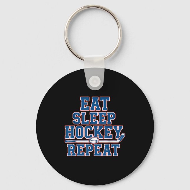 Eat Sleep Hockey Repeat Ice Hockey For Teens Kids  Keychain (Front)