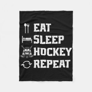 Eat Sleep Hockey Repeat Ice Hockey Player Puck Ice Fleece Blanket