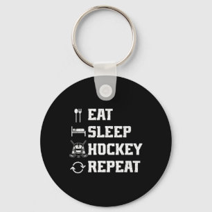 Eat Sleep Hockey Repeat Ice Hockey Player Puck Ice Keychain