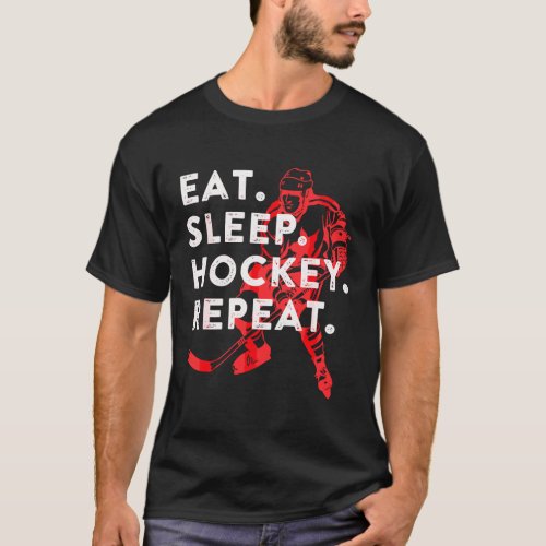 Eat Sleep Hockey Repeat Men Boys Teens Kids Youth  T_Shirt