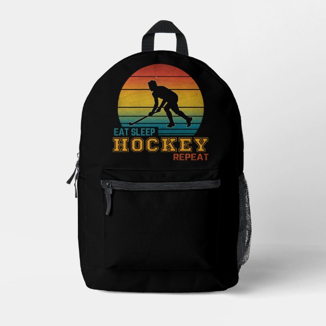 Eat Sleep Hockey Repeat  Printed Backpack (Front)