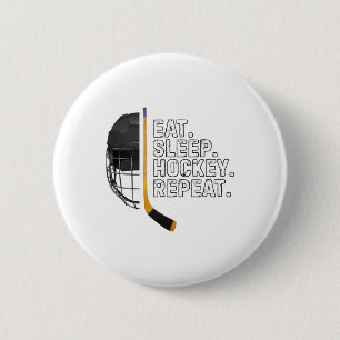 Eat Sleep Hockey Repeat Shirt Funny Cool Hockey Pl Button