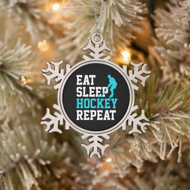 Eat Sleep Hockey Repeat        Snowflake Pewter Christmas Ornament (Tree)