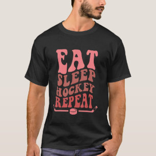 eat sleep hockey repeat wavy stacked Funny Ice Hoc T-Shirt