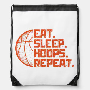 Eat Sleep Hoops Repeat Basketball Funny Quotes Drawstring Bag