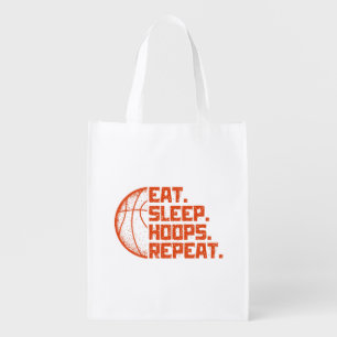 Eat Sleep Hoops Repeat Basketball Funny Quotes Grocery Bag