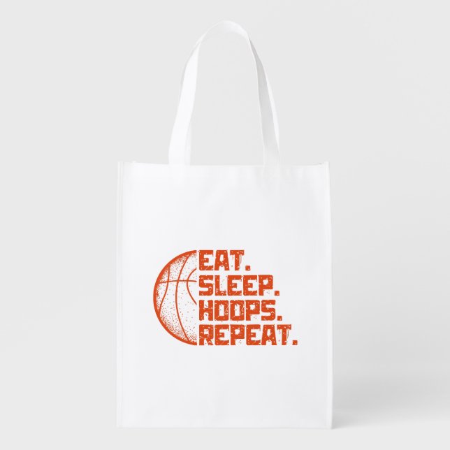 Eat Sleep Hoops Repeat Basketball Funny Quotes  Grocery Bag (Front)